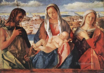 Giovanni Bellini Painting - Madonna and child with St John Renaissance Giovanni Bellini